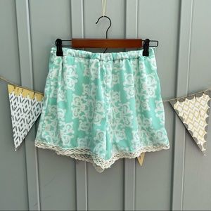 Peach Love California Lace Trim Elastic Waist Shorts Mint Cream